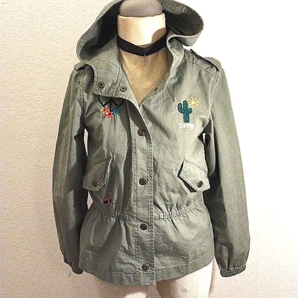 Tommy Hilfiger Spring Jacket Sz S Olive Green Cargo Windbreaker Safari Gorpcore